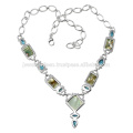 Abalone Shell And Blue Topaz Gemstone Handmade 925 Solid Silver Necklace